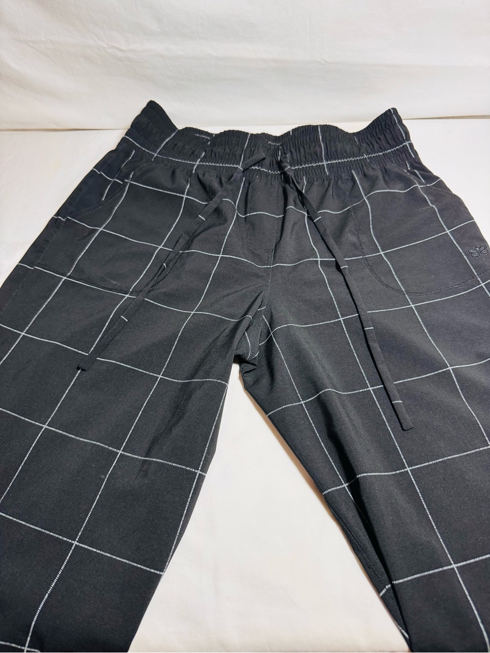 Albion Black Windowpane Jogger Pants with White Grid